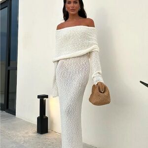 Meshki Marisol Off Shoulder Boucle Maxi Dress